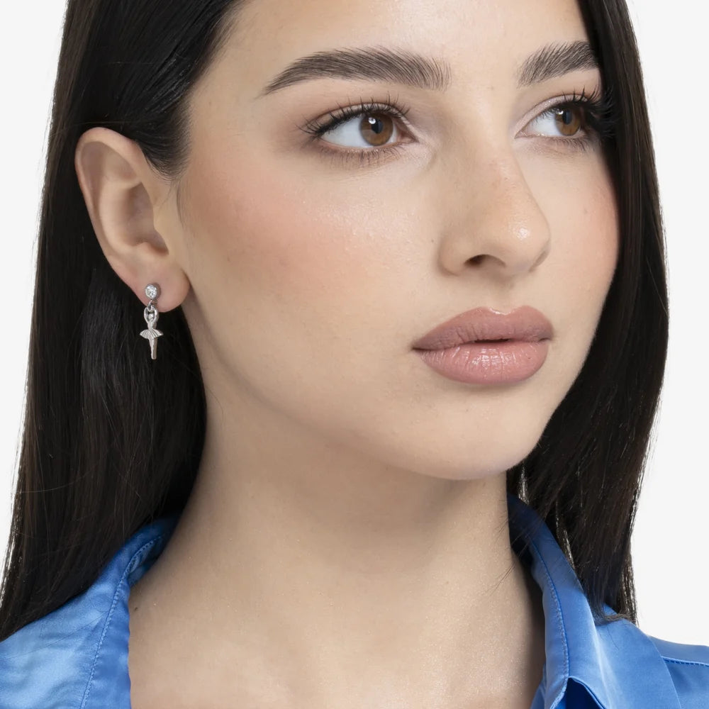 Orecchini donna in acciaio con ballerina e zircone bianco - Luca Barra