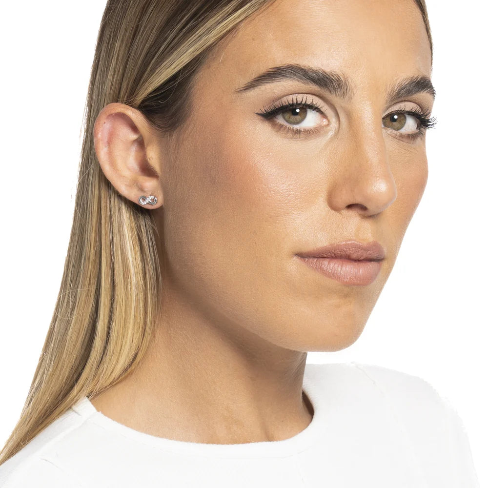 Mono orecchino donna in acciaio con infinito con punti luce zircone bianco - Luca Barra