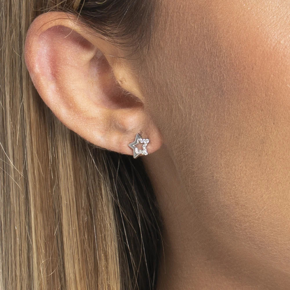 Mono orecchino donna in acciaio con stella con punti luce zircone bianco - Luca Barra