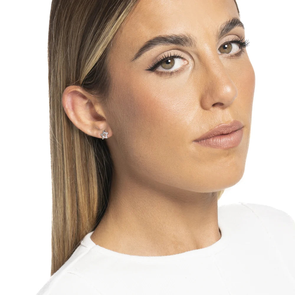 Mono orecchino donna in acciaio con stella con punti luce zircone bianco - Luca Barra
