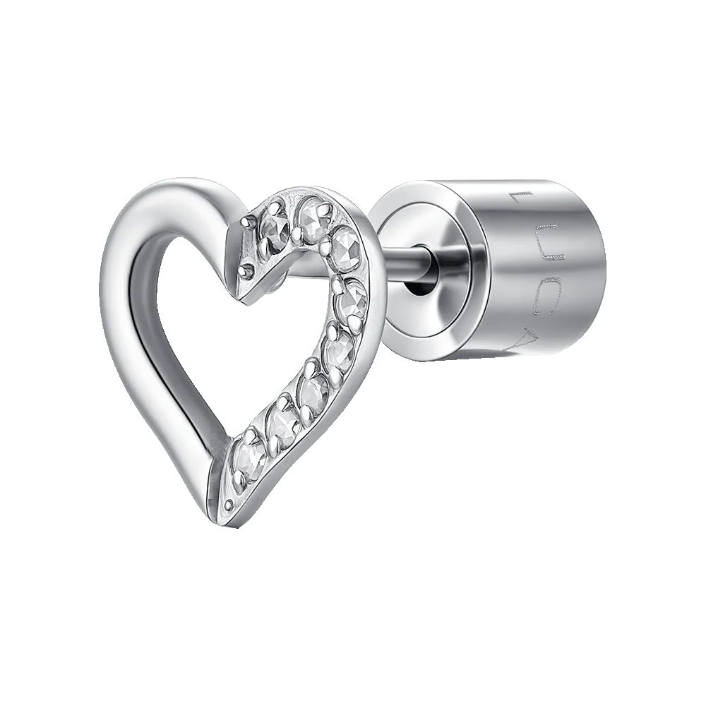 Mono orecchino donna in acciaio con cuore con zirconi bianchi - Luca Barra