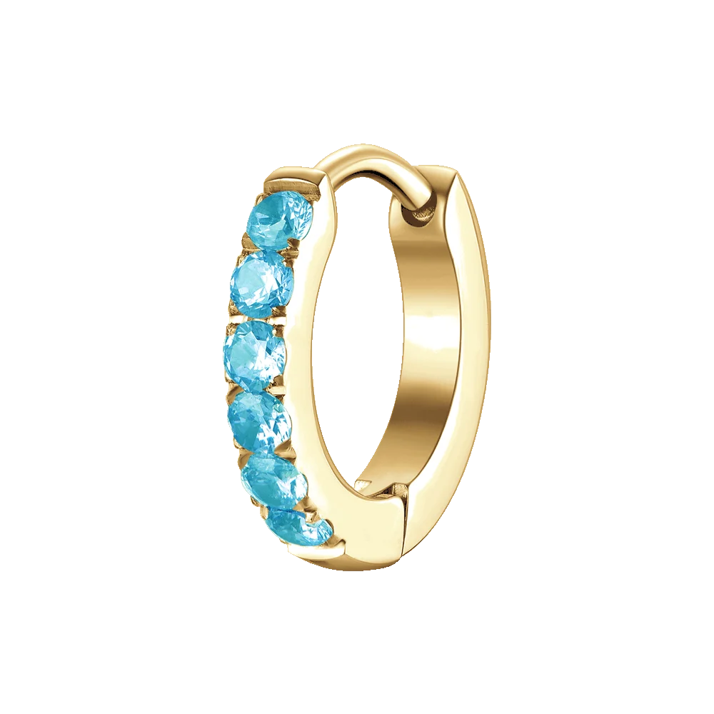 Mono orecchino donna in acciaio IP Gold con zirconi acquamarina - Luca Barra