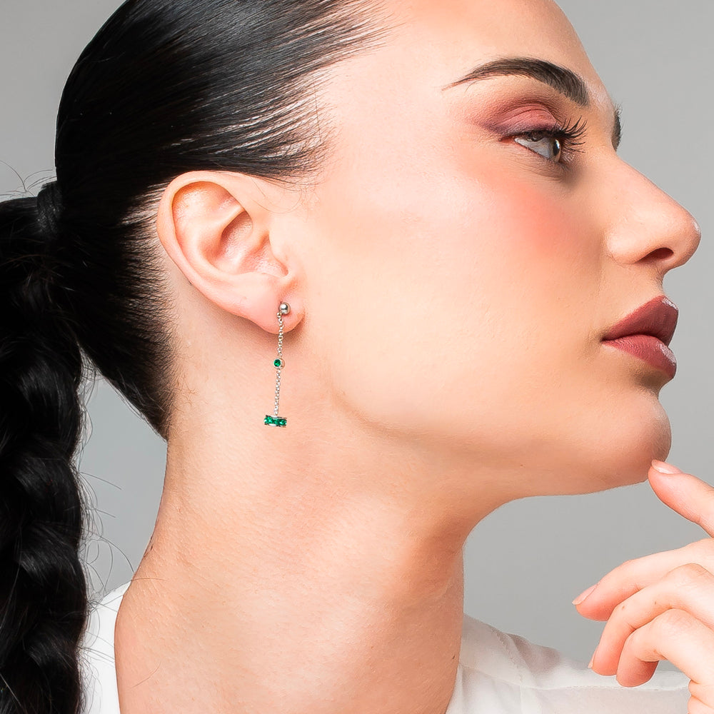 Orecchini donna in acciaio bussolotto ed elementi con zirconi verdi - Luca Barra