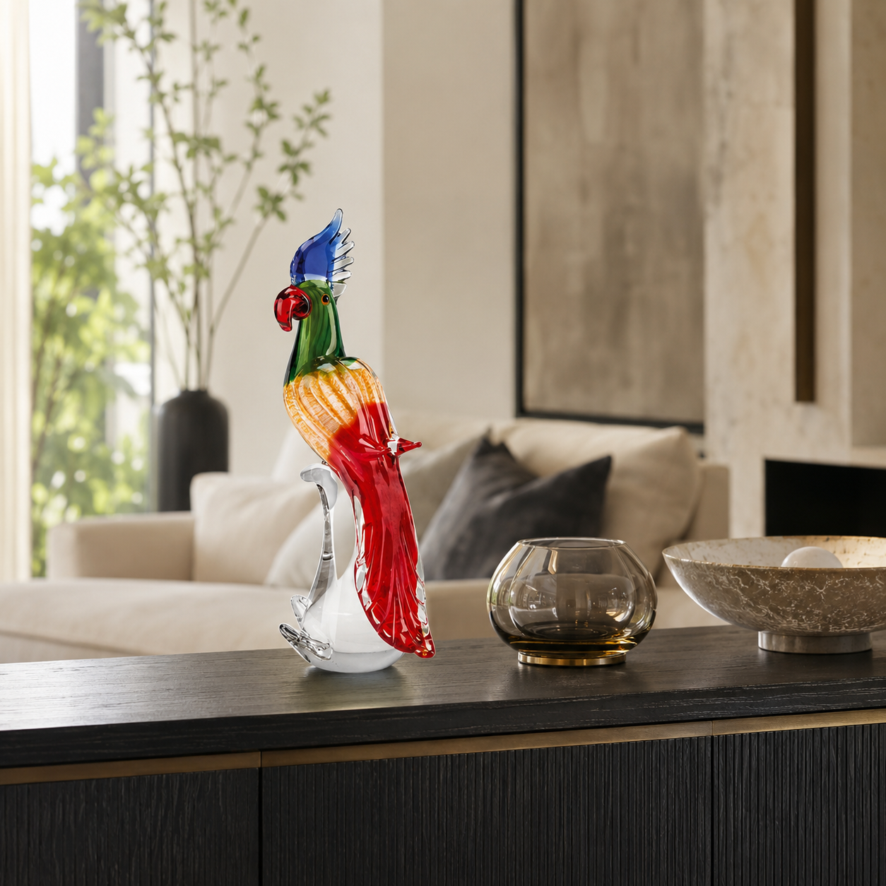 Pappagallo decorativo Fantasy Glass in vetro 15x34 Cm - Fade