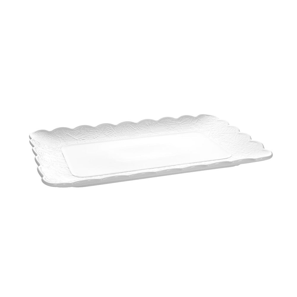 Piatto Rettangolare Cm 36x24 Lace Porcellana Bianco - Tognana