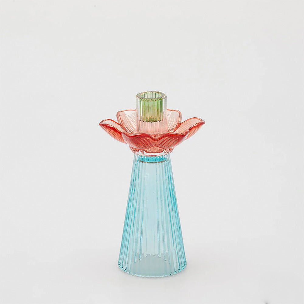 Portacandela Flower in Vetro H 21 Cm D 12 Cm Blu Mix - EDG