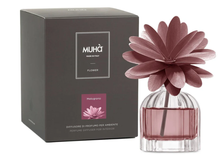 MUHA' | Profumatore per ambienti Flower Diffuser, Fragranza Melograno, Diffusore Ambiente con Fiore in Legno di Betulla in vari formati