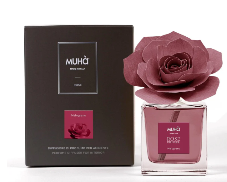 Profumatore per ambienti Rosa Diffuser, Fragranza Uva e Fico, Diffusore Ambiente con Fiore in Legno di Betulla in vari formati Muha