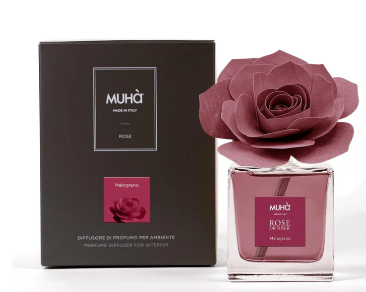 MUHA' | Profumatore per ambienti Rosa Diffuser, Fragranza Uva e Fico, Diffusore Ambiente con Fiore in Legno di Betulla in vari formati