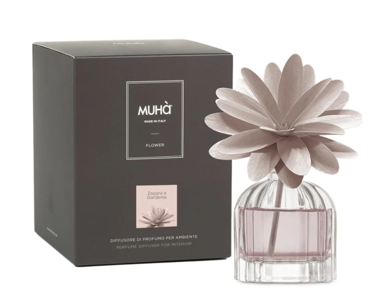 Profumatore per ambienti Flower Diffuser, Fragranza Zagaria e Gardenia, Diffusore Ambiente con Fiore in Legno di Betulla in vari formati Muha