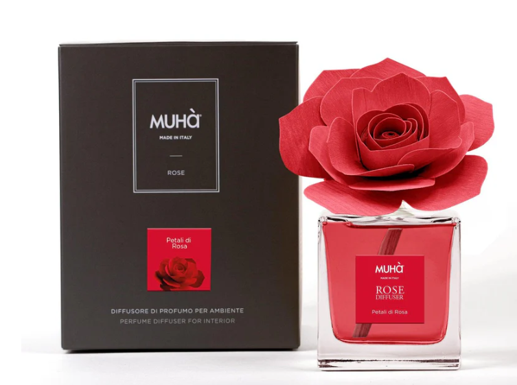 Profumatore per ambienti Rosa Diffuser, Fragranza Petali di Rosa, Diffusore Ambiente con Fiore in Legno di Betulla in vari formati Muha