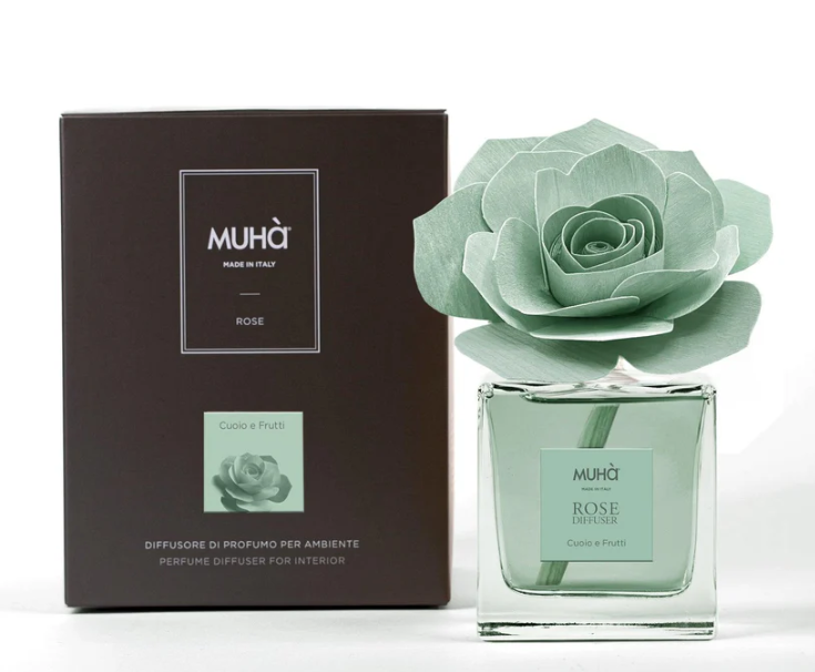 MUHA' | Profumatore per ambienti Rosa Diffuser, Fragranza Cuoio e Frutti, Diffusore Ambiente con Fiore in Legno di Betulla in vari formati