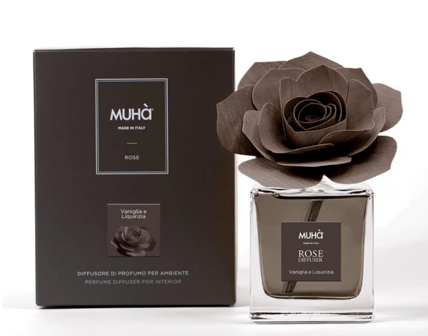 MUHA' | Profumatore per ambienti Rosa Diffuser, Fragranza Vaniglia e Liquirizia, Diffusore Ambiente con Fiore in Legno di Betulla in vari formati