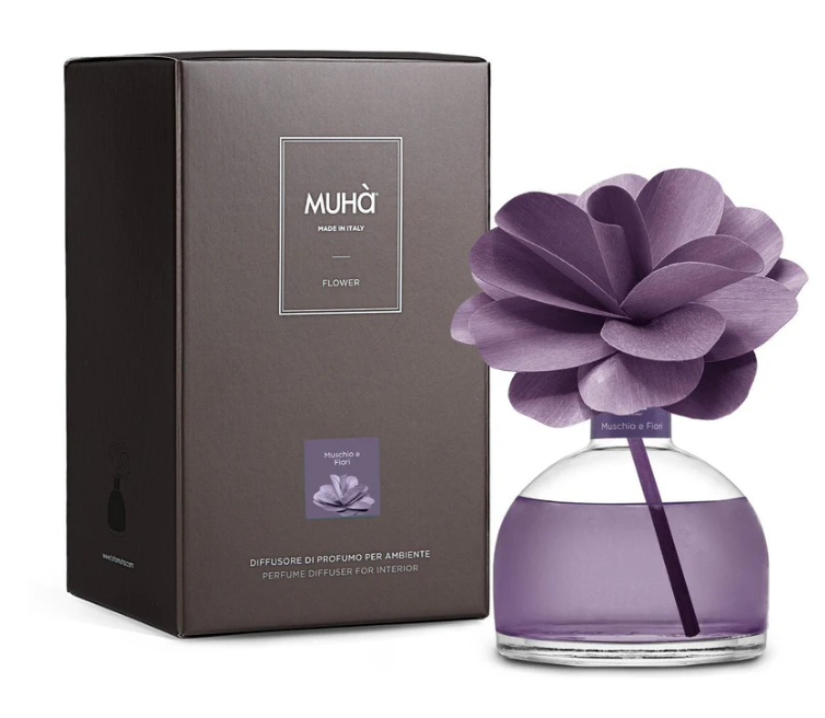 MUHA' | Profumatore per ambienti Camelia Diffuser, Fragranza Muschio e Fiori, Diffusore Ambiente con Fiore in Legno di Betulla in vari formati