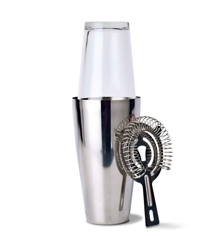 Set Boston shaker e strainer in acciaio con bicchiere in vetro Trasparente WD Lifestyle