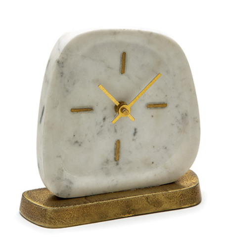 OROLOGIO MARMO C/BASE ALLUMINIO ORO 17X5X16cm BIANCO Bruco