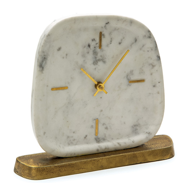 OROLOGIO MARMO C/BASE ALLUMINIO ORO 24X5X22cm BIANCO Bruco