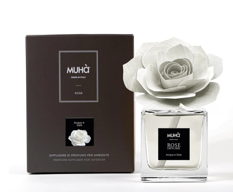 Profumatore per ambienti Rosa Diffuser, Fragranza Acqua e Sale, Diffusore Ambiente con Fiore in Legno di Betulla in vari formati Muha