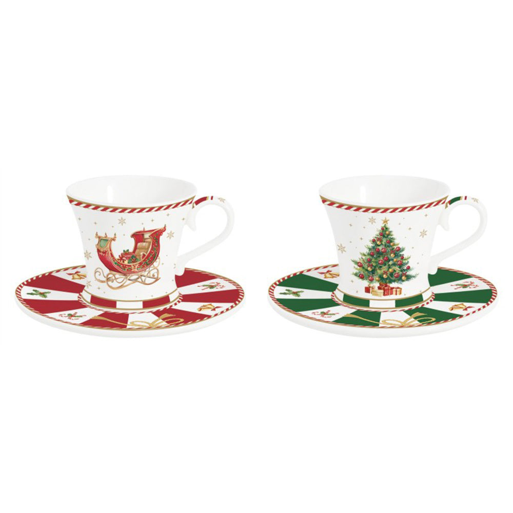 Set 2 tazzine caffè c/piatt.80 ml in porcellana in color box CHRISTMAS TALE - Easy Life