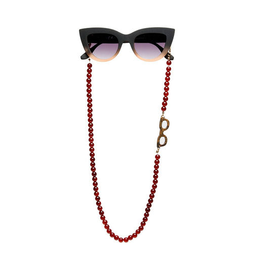 Collana bijoux per occhiali con palline in vetro Tiger's Eye - Più Forty