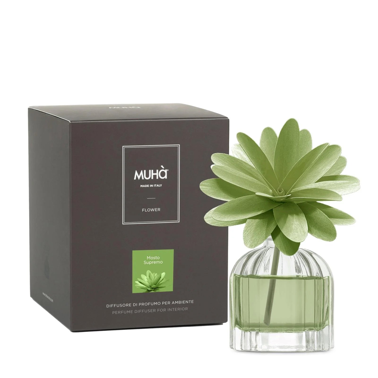 Profumatore per ambiente Flower Diffuser, Fragranza Mosto Supremo, Diffusore Ambiente con Fiore in Legno di Betulla, Formati vari Muha