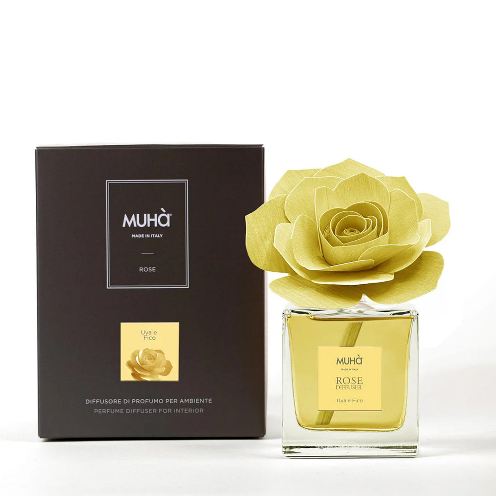 Profumatore per ambienti Rosa Diffuser, Fragranza Uva e Fico, Diffusore Ambiente con Fiore in Legno di Betulla in vari formati Muhà