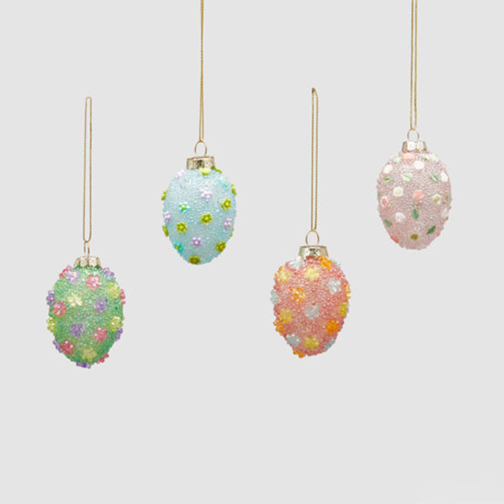 Decoro Uovo Fiori da Appendere 5 Colori Assortiti H. 6,5cm - EDG