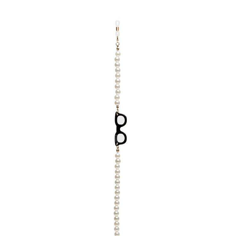 Collana bijoux per occhiali con palline in plastica White Pearl - Più Forty