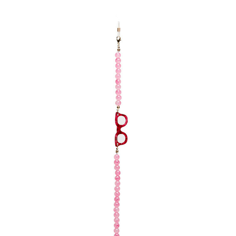 Collana bijoux per occhiali con palline in vetro Rose Quartz - Più Forty