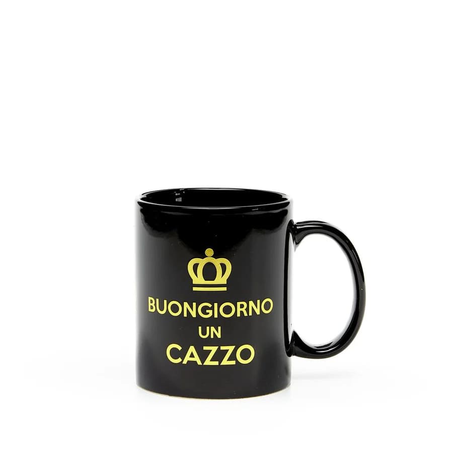 Mug in ceramica 32,5 cl nera e oro "Buongiorno un C..." - Più Forty