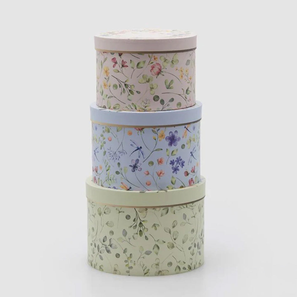 Set 3 Scatole decorative Flowermix con fiori D. 24,7 x H. 17 cm - EDG