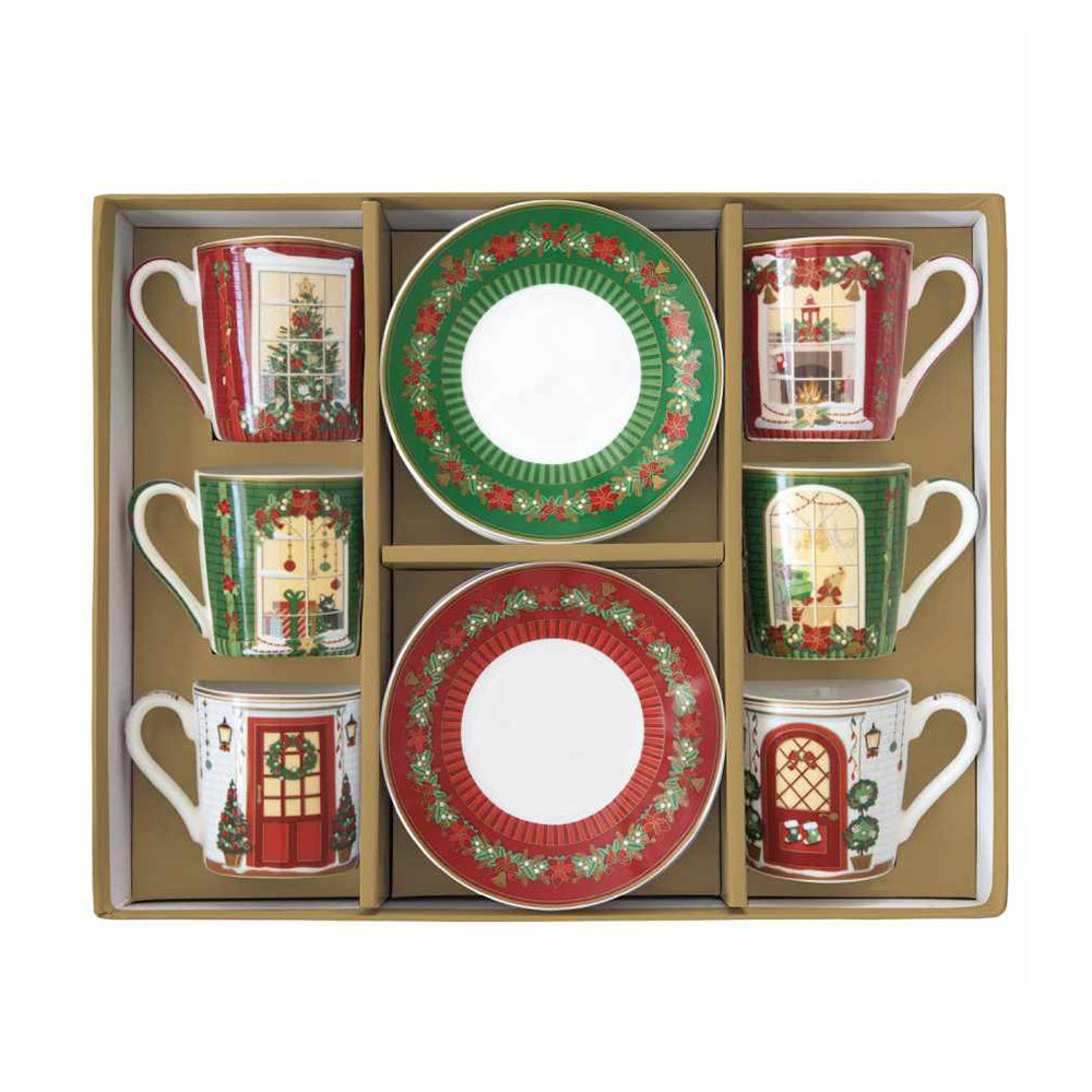 Set 6 tazzine caffè “Festive Avenue” – 100 ml e Piattini con Gift Box -  Easy Life