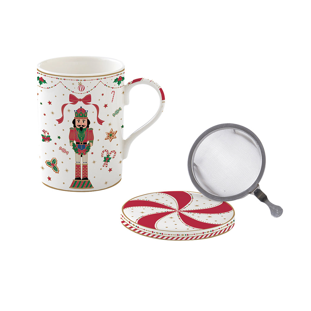 Tazza e sottobicchiere in porcellana con infusiera in metallo 350 ml NUTCRACKER TWIST -  Easy Life