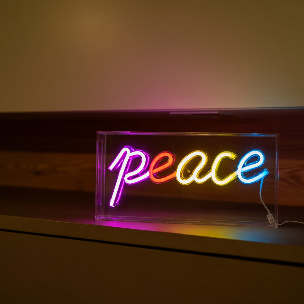 Insegna Neon con cornice in plexiglas Decoro Peace 30x15 cm - Wd Lifestyle