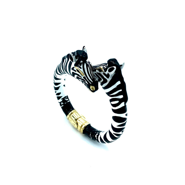 Bracciale Rigido Zebra 2 teste in ottone smaltato