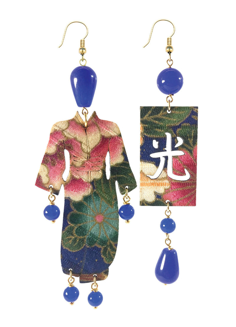 Orecchini Kimono Seta Grande Blu