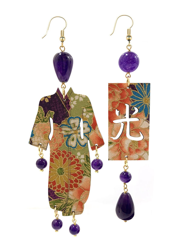 Orecchini Kimono Seta Grande Viola