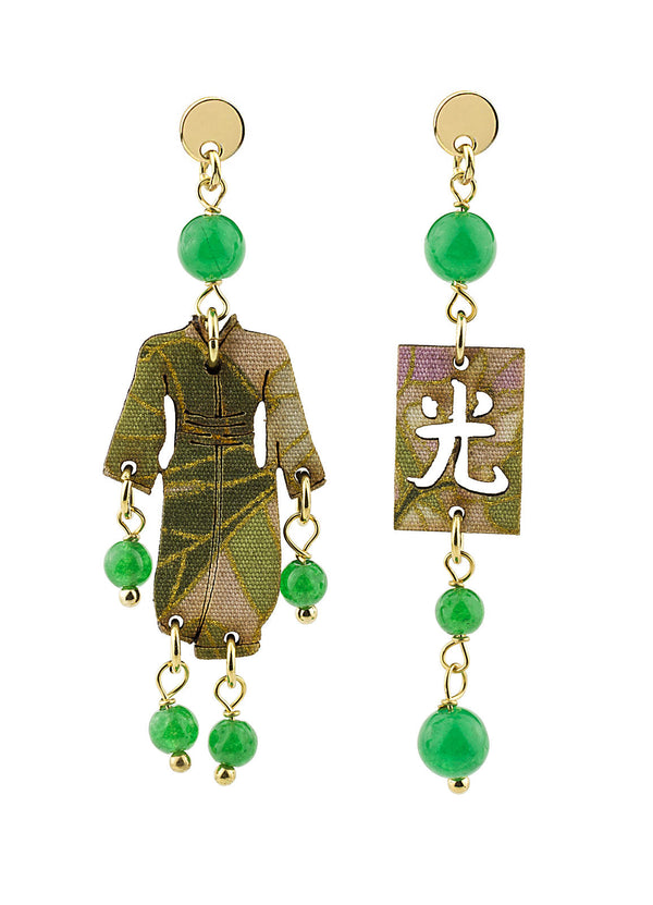 Orecchini Kimono Argento Mini Verde