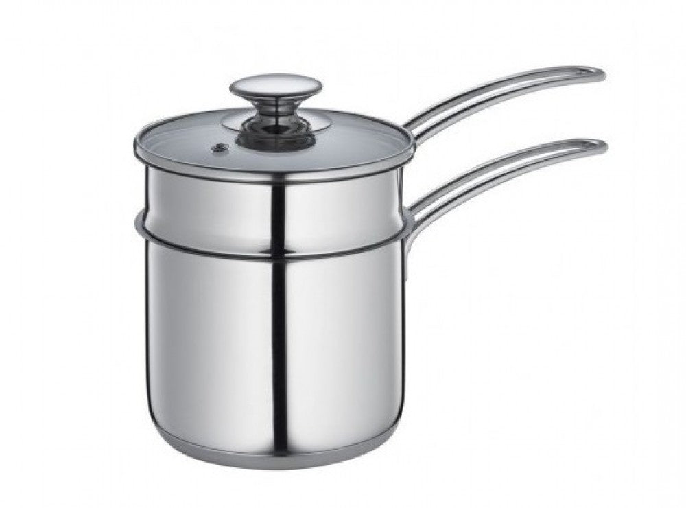 Casseruola con accessorio bastardella realizzata in acciaio inox completa di coperchio in vetro temperato.Capienza 1,5 L