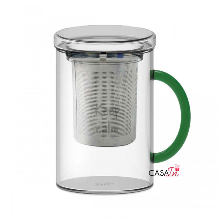 Tisaniera in vetro  Borosilicato con filtro in acciaio inox Capacità 420M Verde petrolio